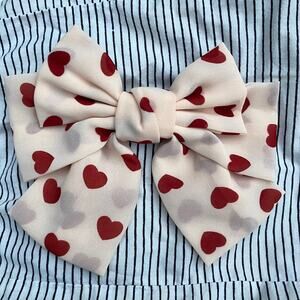 Cream and red heart bow, hair clip barrette coquette cottage romantic Y2K indie